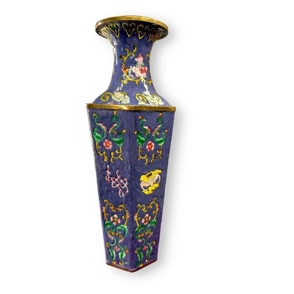 Chinese Handmade Enamel Coated Vase 10” Purple